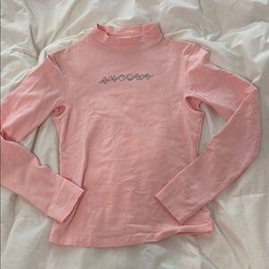 Pink Long Sleeve Top with Embroidery